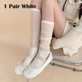 1/2 Pairs Women Lolita Thin Mid Length Socks Are Comfortable Breathable Knee-socks Lace Casual Soft Solid Vertical Socks