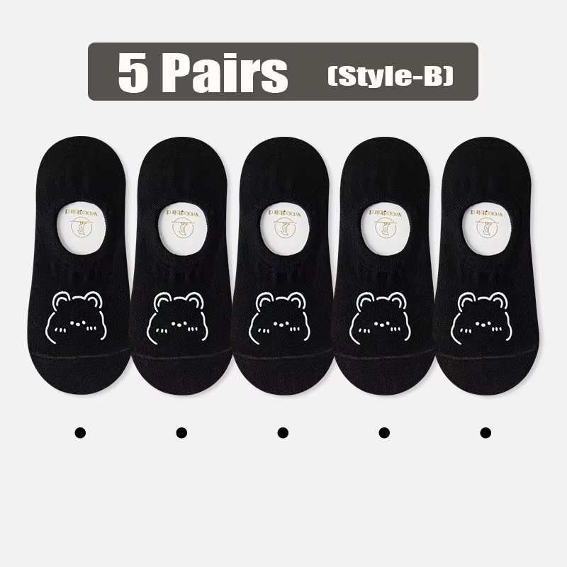 5 Pairs Women Socks High Quality Matching Casual Socks Summer Thin Cotton Bottom Non-slip Invisible Low Short Socks Breathable