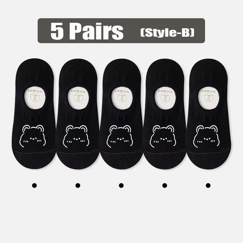 5 Pairs Women Socks High Quality Matching Casual Socks Summer Thin Cotton Bottom Non-slip Invisible Low Short Socks Breathable
