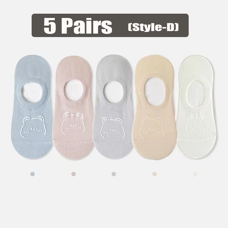 5 Pairs Women Socks High Quality Matching Casual Socks Summer Thin Cotton Bottom Non-slip Invisible Low Short Socks Breathable